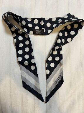 Coach Black & White Polka Dot Silk Twilly Scarf